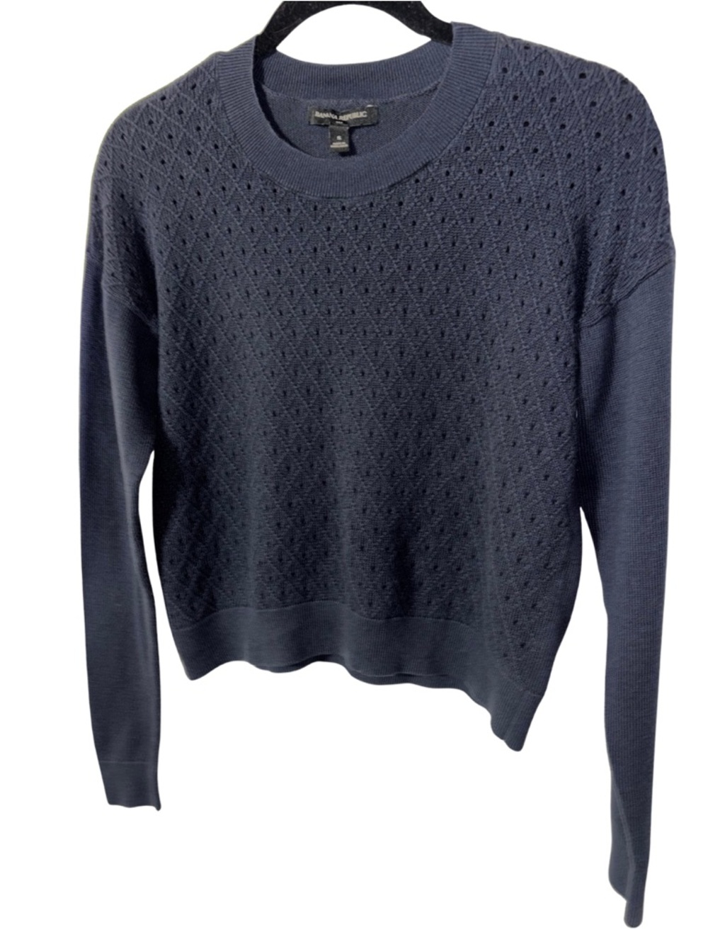 Banana Republic Navy Eyelet Crewneck Sweater